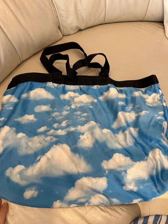 Moschino Blue Cloud Print Tote with Gold Logo and Black Handles - Picture 3 of 6